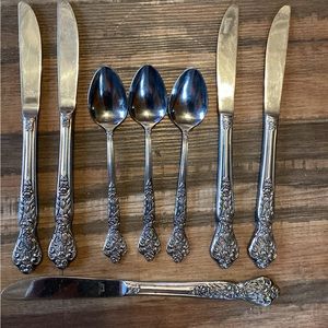 8 pcs. Versailles MSI Stainless Flatware Japan Flowers 1965 Vintage Knives Spoon
